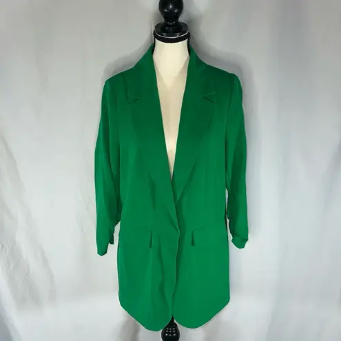 Takara - 3/4 Sleeve Ruched Blazer Jacket Open Front Bright Green Medium Work