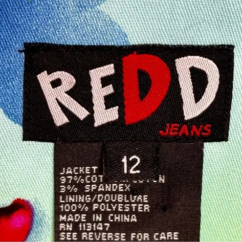 Bold Vibrant Floral Zip Blazer Jacket Redd Jeans Sz 12 Sequin Sparkle Bloomcore Blue