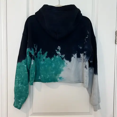 RE/DONE Originals Cropped Cotton Hoodie Teal Tie-Dye Size Small