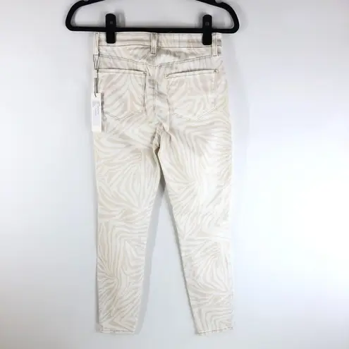 L'Agence Margot High Rise Skinny Jeans Ankle Crop Zebra Stripe Beige White 25