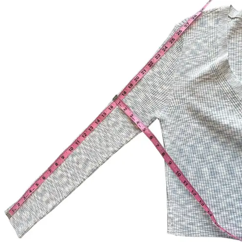 House of Harlow 1960 Ribbed Button Crop Cardigan Sweater Blue Cream Large