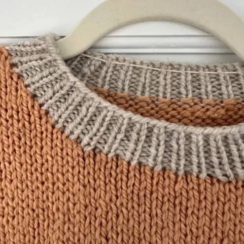 Vintage Color Block Knit Sweater Pullover Abstract Pattern 80s 90s Purple Size XS