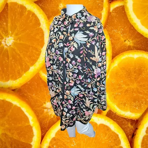 Elegant Floral Embroidered Blazer Jacket Black Multi