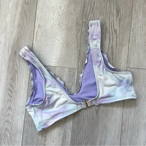 Hobie Ruffle Plunge Watercolor Bikini Top (small) multicolor pastel lift beach