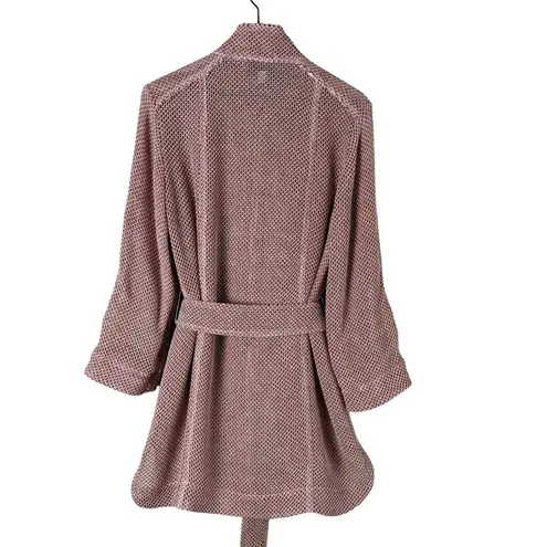 Per Se by Carlisle Netted Open Knit Belted Jacket in Red Cream Cotton Crochet, 8