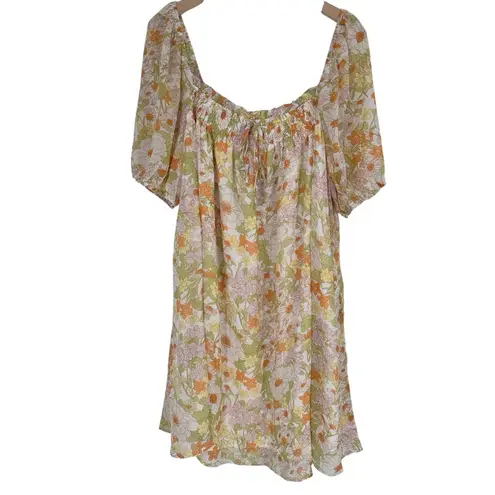 Mittoshop Floral Smocked Short Sleeve Mini Dress size XL NWT Retro Print Boho