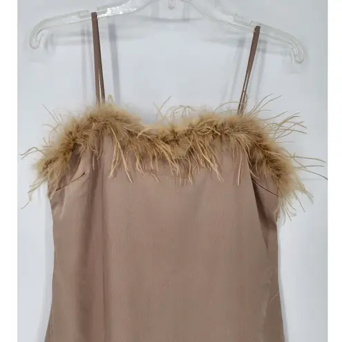 Charmed Hearts Tan Feather Trim Slip Dress Beige Women’s Size: M