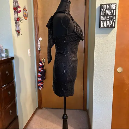 NWOT black sequined halter mini dress size 0 prom cocktail party dress