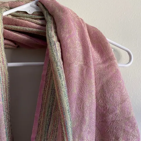 Pashmina Pure 100% Cashmere Handcrafted Scarf Ethical Pink and Green