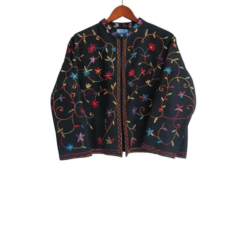 BFA Classics Floral Embroidered Jacket 1X | Boho Luxe Cottagecore Festival Layer Black