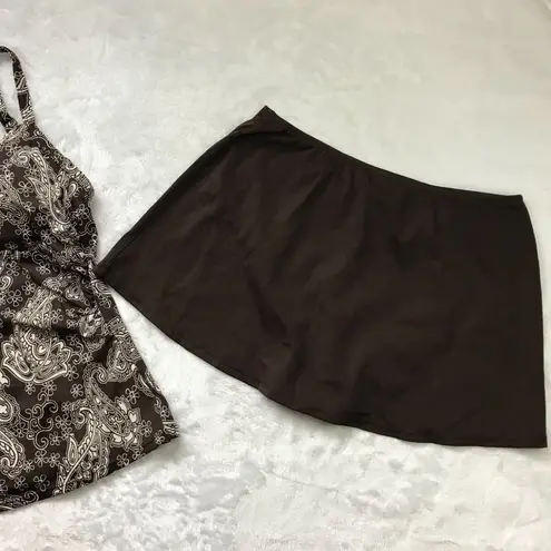 Jantzen Paisley Tankini Top Skirted Bottoms Womens 10 Brown White Two Piece