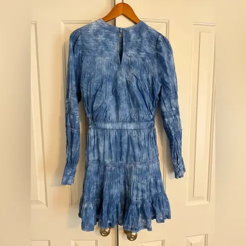 Allison New York Women Lulu Mini Dress Indigo Blue Dye Lace Cotton Size Small