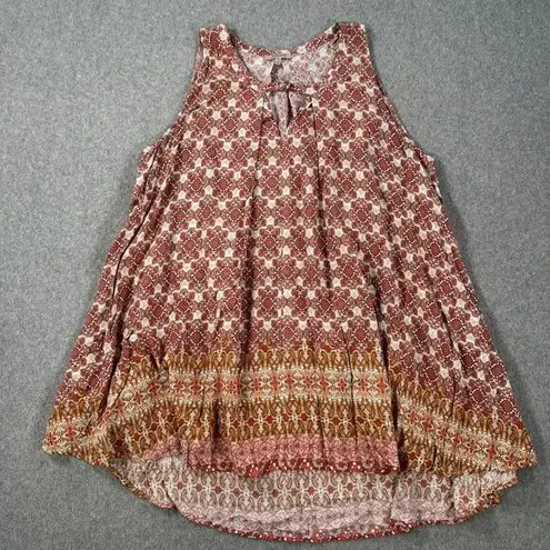 JODIFL Flowy Tunic Tank Top Women's Small High Low Cut Out Pink Brown Sleeveless