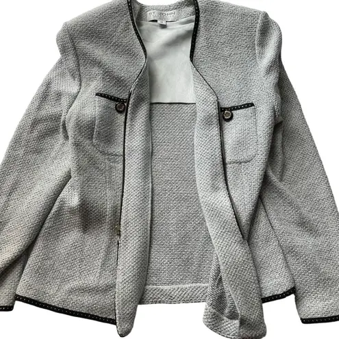 St. John Collection Tweed Knit Blazer Jacket Blue Size 12 zip formal luxury