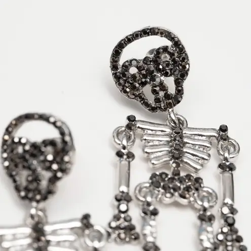 Halloween. Rhinestone Silver Skeleton Earrings.