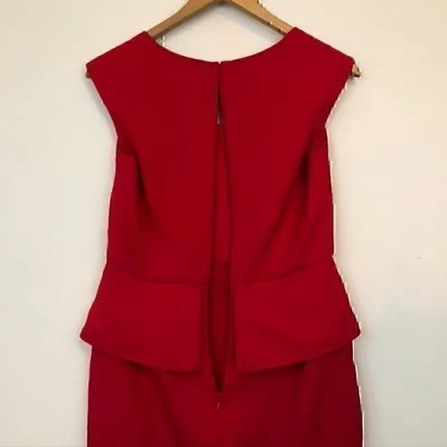 SIGNATURE LONDON STYLE Solid Bright Red Square Neck Knee Length Sheath Dress 4