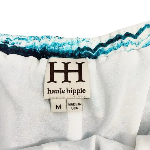 Haute Hippie Blue and White Drawstring Silk Dress Shorts Lined with Pockets Boho