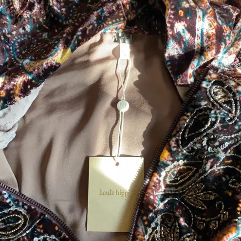 Haute Hippie Sahara Zip Front Beaded Printed Bomber Jacket Velour Paisle…