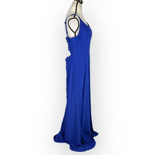Morgan & Co. Strappy Open Back Jersey Gown Junior's Plus Sz 15 Blue Maxi NWT