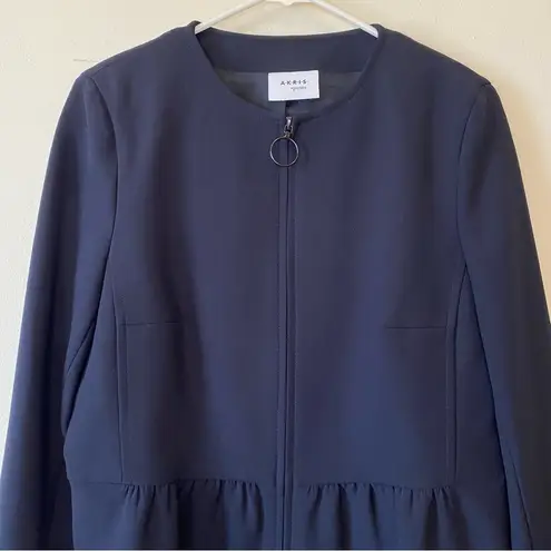 Akris Punto Peplum Full Zip Jacket Business Casual Dark Navy Blue Sz 10