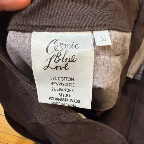 Cosmic Blue Love Brown Pants Womens Size 30 Wide Leg Khaki Stretch