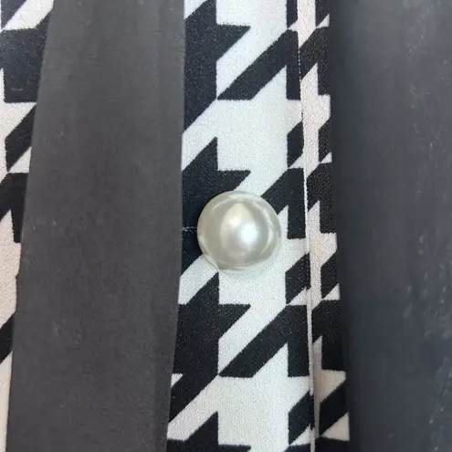 CeCe Jacket Women's XL Black White Houndstooth Blazer Pussybow Neck Office