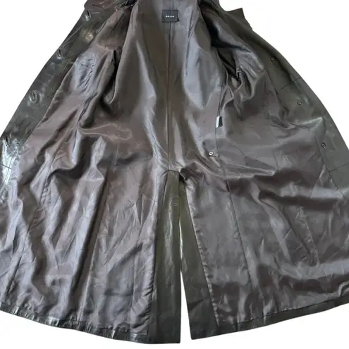 Akris 100% Lammnappa Lambskin LeatherTrench Coat Sz 12 Dark Brown FLAW