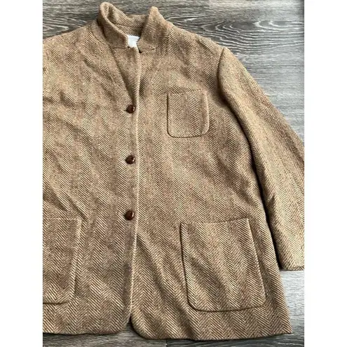 Liz Claiborne  Vintage Women’s 14 Tan Charcoal Wool Bl Chunky Tweed Blazer Jacket