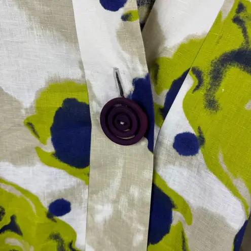 IC by Connie K Floral Abstract 100% Linen Jacket Small Artsy Lagenlook Lagomorph Green