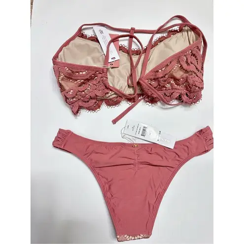 PilyQ New. dusty rose lace bralette bikini set. D-cup/L-teeny
