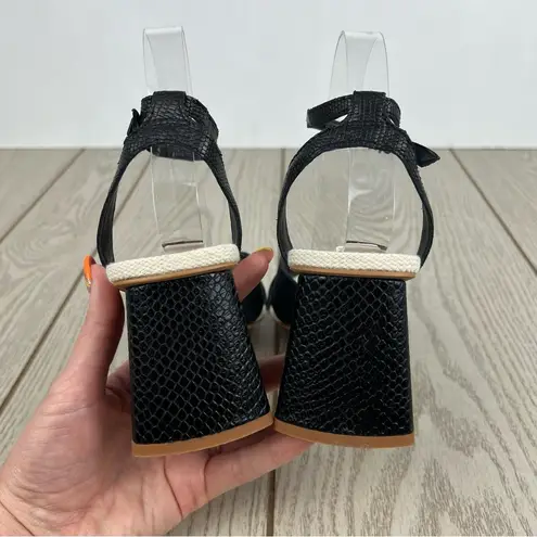 Dolce Vita Women's Tiki Block Heel Sandals 8 Black Embossed Leather $130