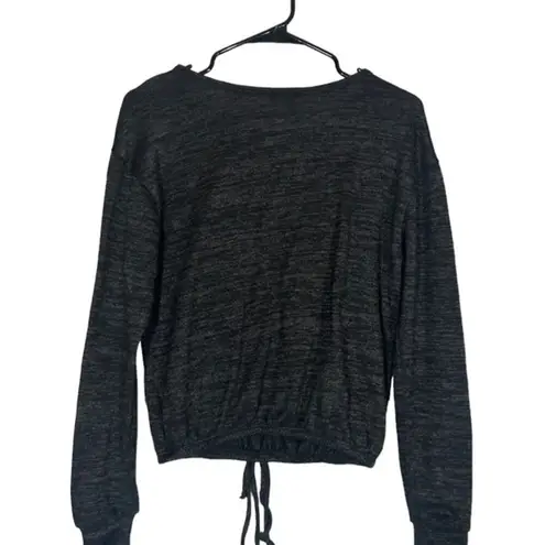 Free Kisses Black Long Sleeve Sequin Lips Adjustable Waist Sweatshirt Women Sz M