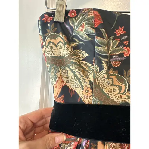 Cara Cara NWT Veronica Strapless Bubble Dress Multi Jacobean Black Velvet Bow 6