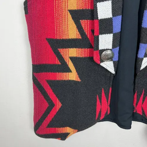 Lone Wolf Vest Womens Small Multicolor Southwestern Aztec Open 100% Cotton S Black