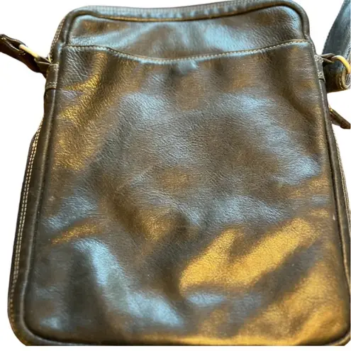 El Portal Unisex Black Leather Crossbody Bag Adjustable Strap