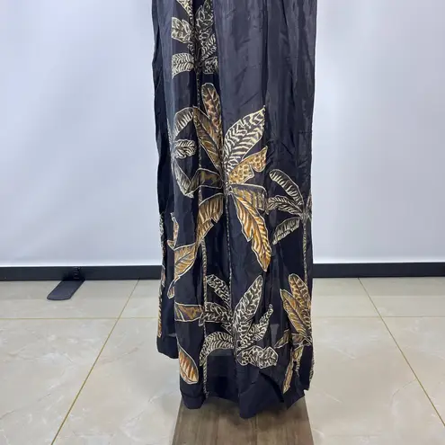 Farm Rio NWOT  Maxi Dress Size M Black Print Puff Sleeves Plant Short Sleeve