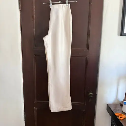 Diane Gilman Vintage | White Silk Straight Leg Pants with Split Ankle Small BNWT