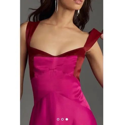 Maeve Sleeveless Seamed Slip Midi Dress Pink Satin Feminine Anthropologie