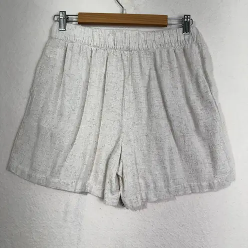 Be cool Beige Linen Pleated Pull-On High Waisted Shorts Size Large Elastic Back