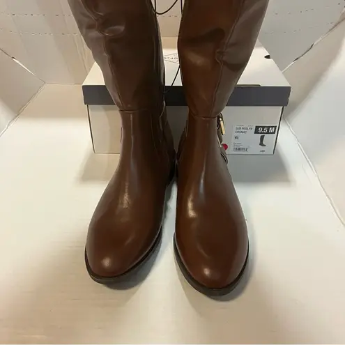 st. john's bay  Womens Roslyn Stacked Heel Riding Boots in Cognac Sz 9.5 NIB