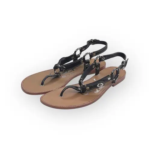 Coach Deadstock: new  ࿌ Raiven Hardware Turnlock Flat Sandals ࿌ Black Leather ࿌