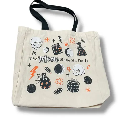 Spirit Halloween Tote Bag Moon Made Me Do It Cauldron Skull Canvas Witch Cream