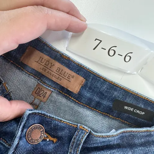 Judy Blue Jeans Womens 0/24 Blue Saturday Vibes High Rise Embroidered Wide Crop