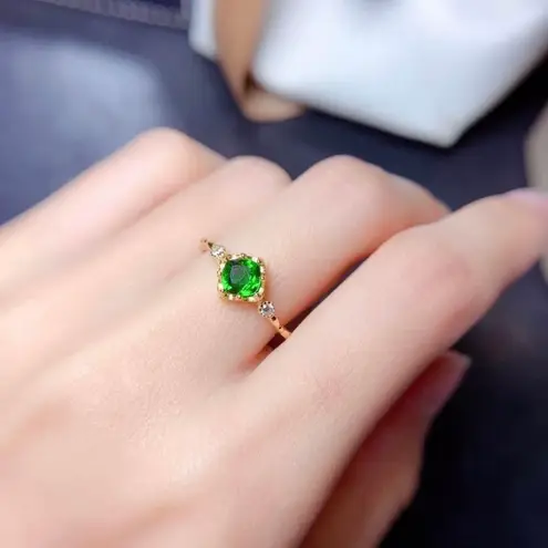 18K Gold Plated Adjustable Birthstone Green Crystal Emerald Ring for Women