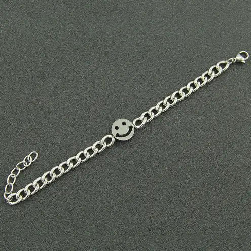 Smiley Face Charm Bracelet for Men Women Streetwear Unisex Style Silver