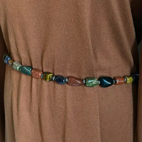 Artisan Vintage Cara NY Mixed Crystal Gemstone Bead and Leather Boho Tie Belt Brown