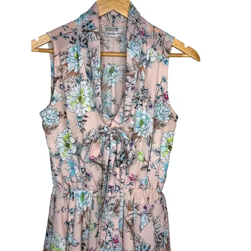 Molly Bracken Pink Floral Sleeveless Drapey Tie Neck Dress Size Small
