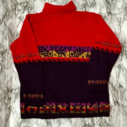 United Colors Of Benetton Red and Purple Turtleneck Sweater Cabincore 90s Vibes