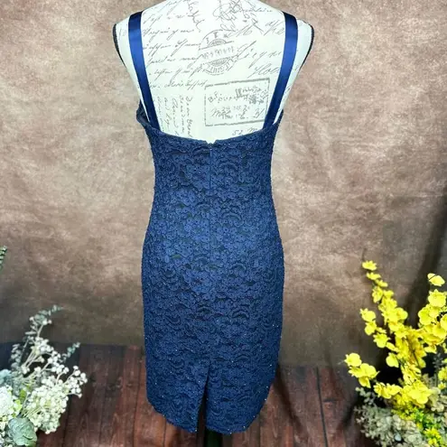 Aidan Mattox Beaded Lace Cocktail Dress Dark Navy Blue 2