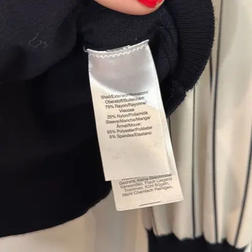 DKNY  navy striped sleeve mixed media sweater blouse M